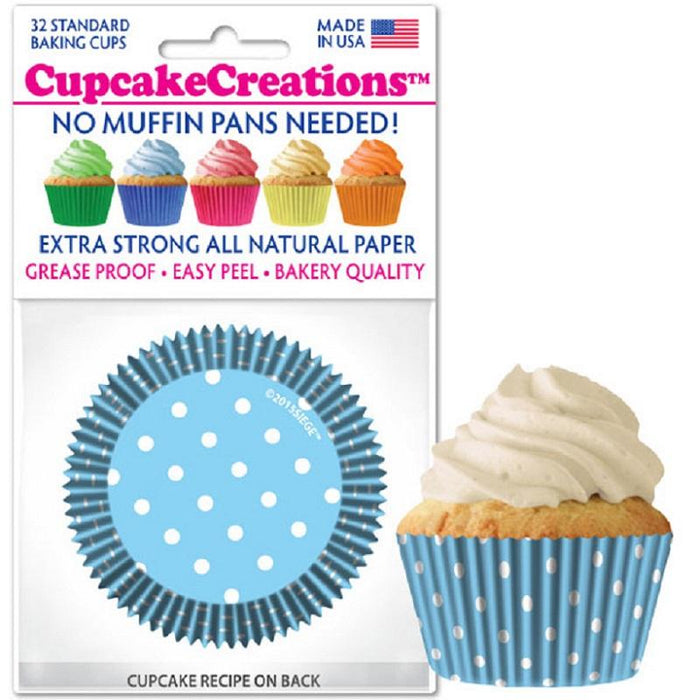 Light Blue Dots Cupcake Liners 32/Pack