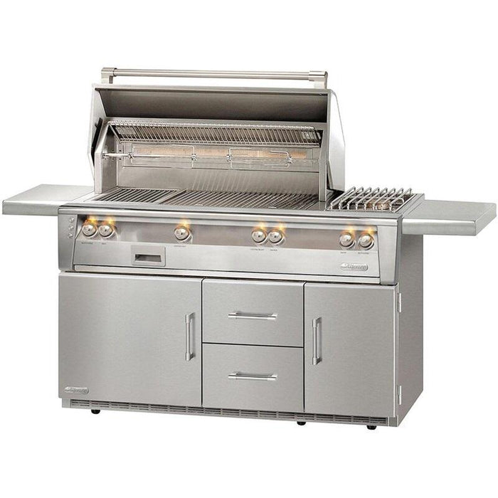 Alfresco ALXE 56" FS NG Deluxe Grill On Refrige Cart With Sear Zone/Rotisserie/Side Burner