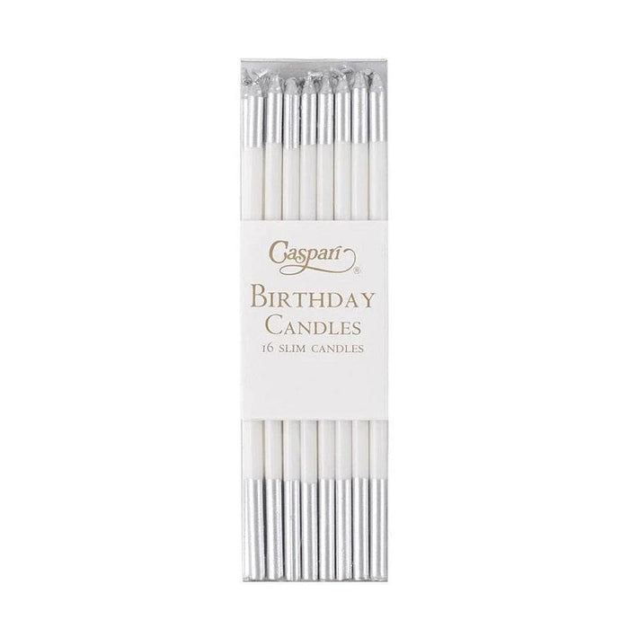 Caspari Slim Birthday Candles in White & Gold - 16 Candles Per Package