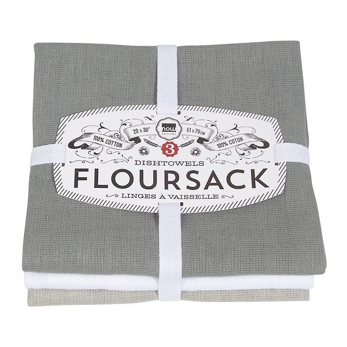 Now Designs Floursack Tea Towels - Grey, White, Tan