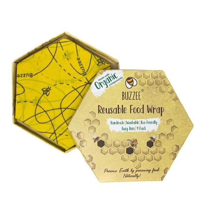 Buzzee Reusable Busy Bees Foodwraps 4-Pack