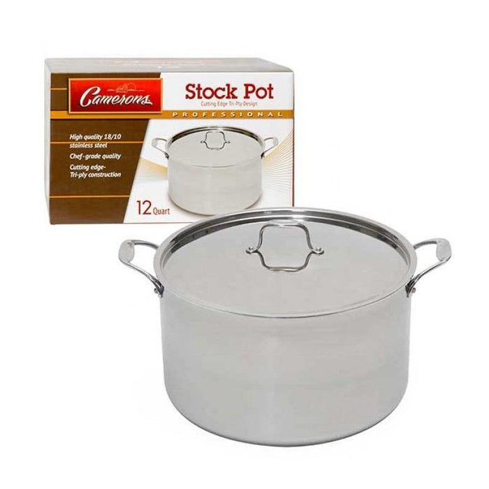Cameron's 12 Quart Tri-ply Stainless Steel Stock Soup Pot with Stainless Steel Lid - Faraday's Kitchen Store