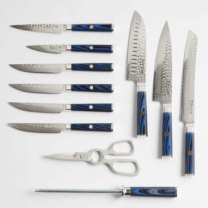 Cangshan Kita Blue 12-Piece Hua Knife Block Set with Maple Block