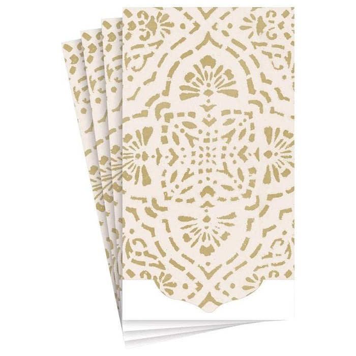 Caspari Annika Die-Cut Paper Linen Guest Towel Napkins in Ivory & Gold - 12 Per Package