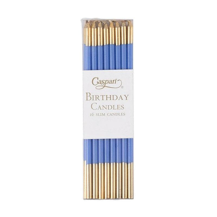 Caspari Slim Birthday Candles in French Blue & Gold - 16 Candles Per Package