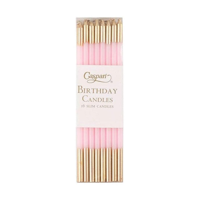 Caspari Slim Birthday Candles in Petal Pink & Gold - 16 Candles Per Package
