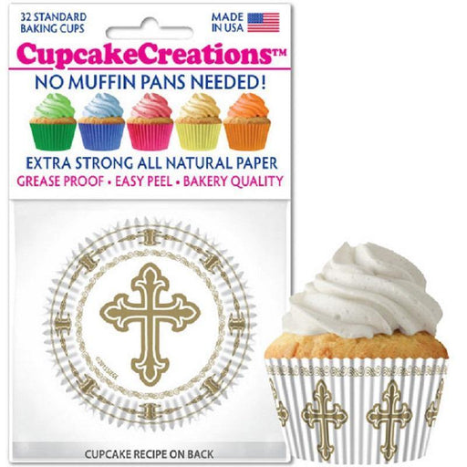 Gold Cross Cupcake Liners 32/Pack - Faraday's Kitchen Store