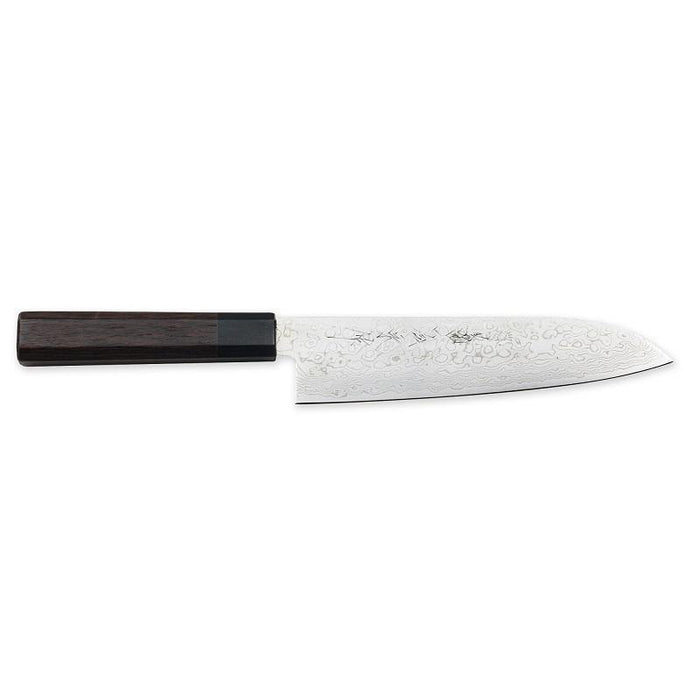 Kikuichi Nickel Warikomi Damascus 7" Santoku Knife, 18 cm. - Faraday's Kitchen Store