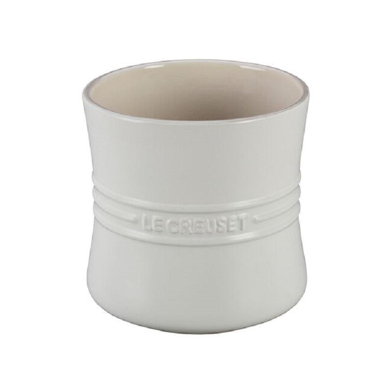 Lifver 12027 Embossed Ceramic Crock Utensil Holder 7.2 inch x 6.2 inch White